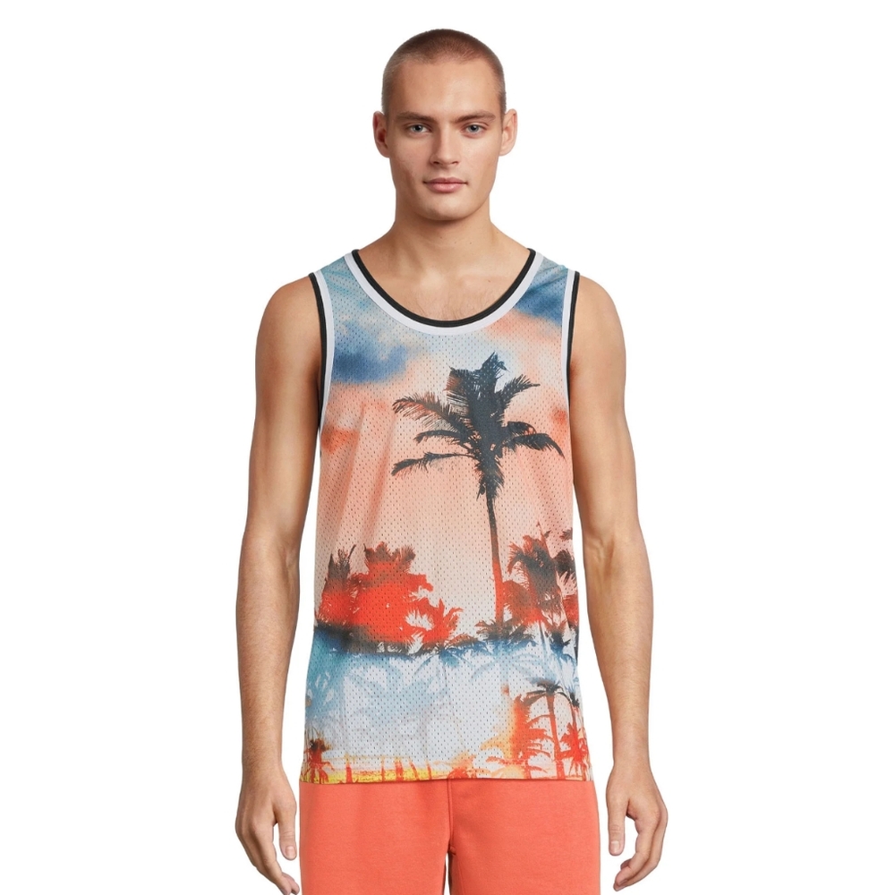 No Boundaries Men's and Big Men's Mesh Tank Top mimosa
